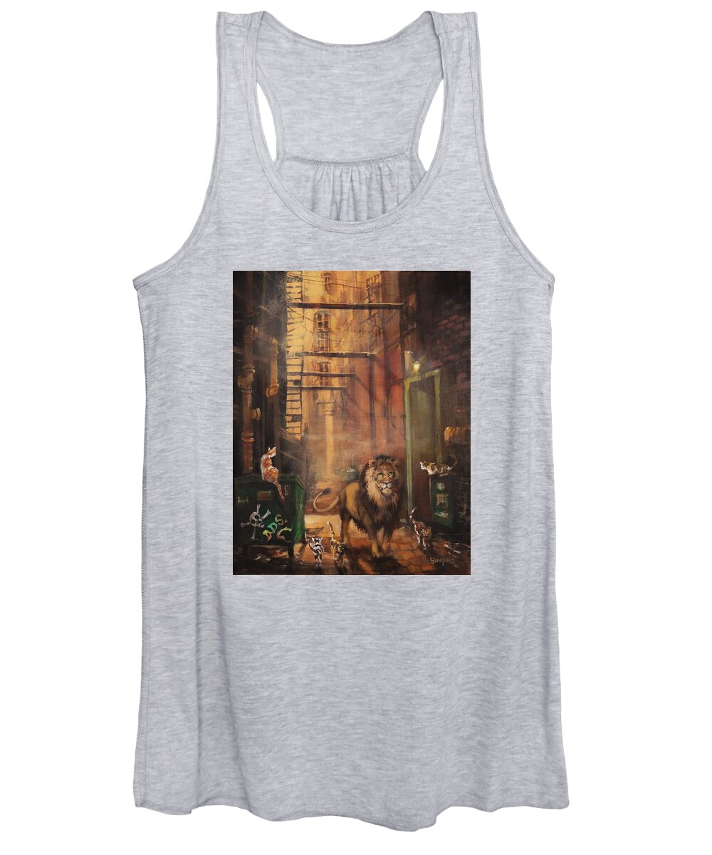Milwaukee Lion Women's Tank Top featuring the painting Milwaukee Lion by Tom Shropshire