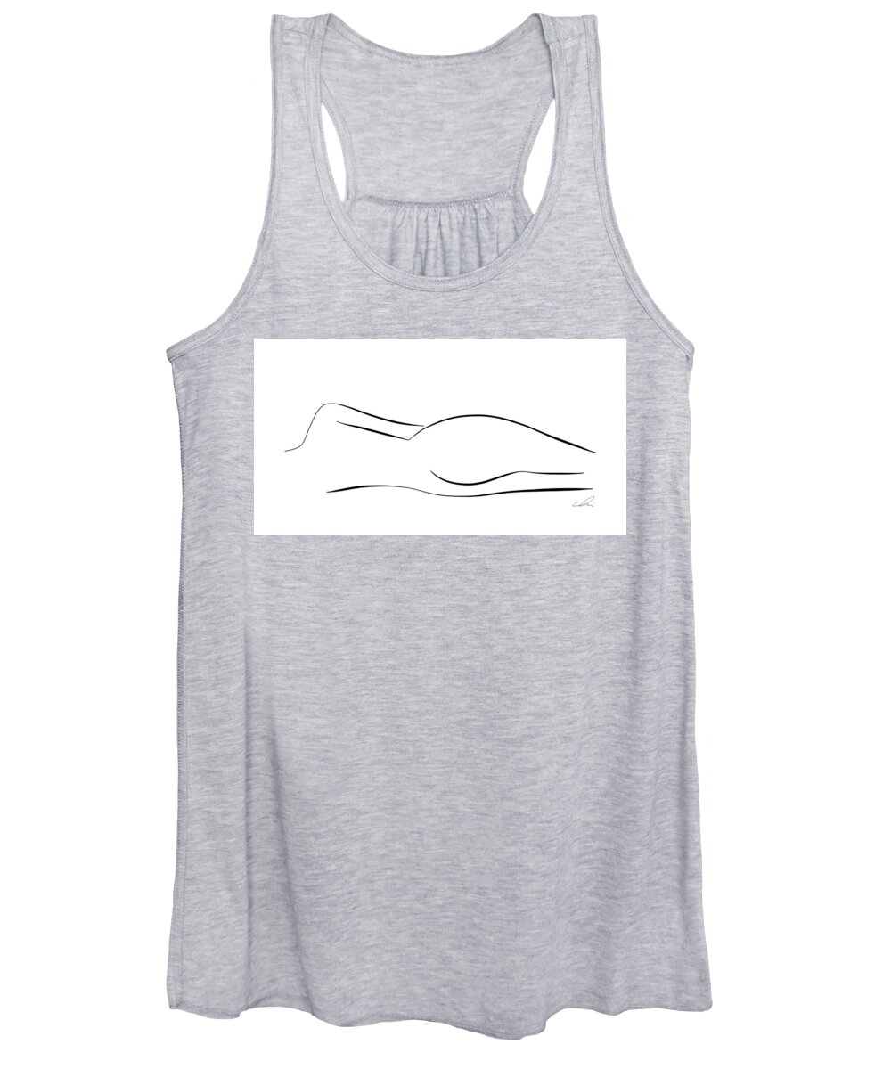 Minimalistic Women's Tank Top featuring the drawing Minimal line drawing of a lying down nude woman by Marianna Mills