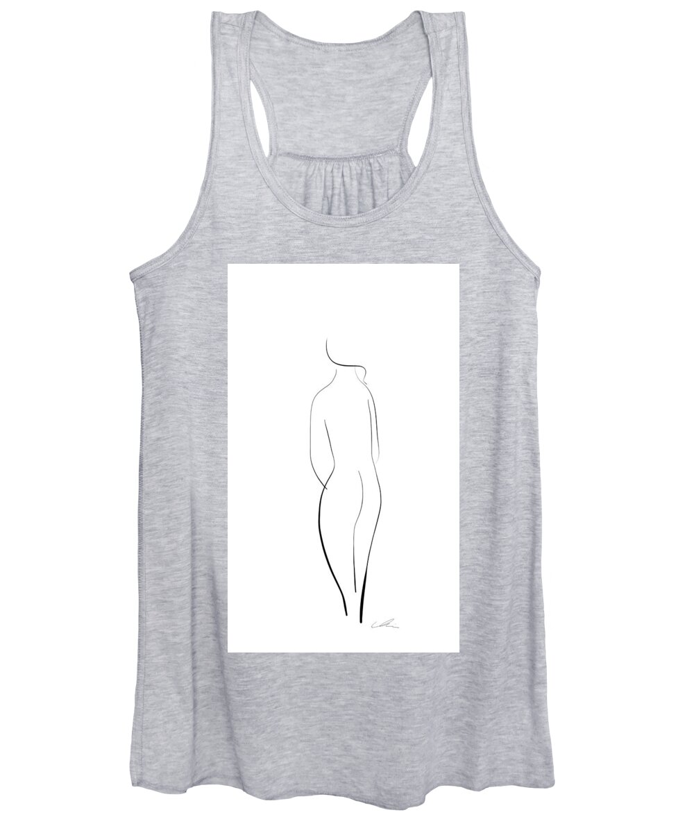 Minimalistic Women's Tank Top featuring the drawing Minimal line drawing of a nude woman by Marianna Mills
