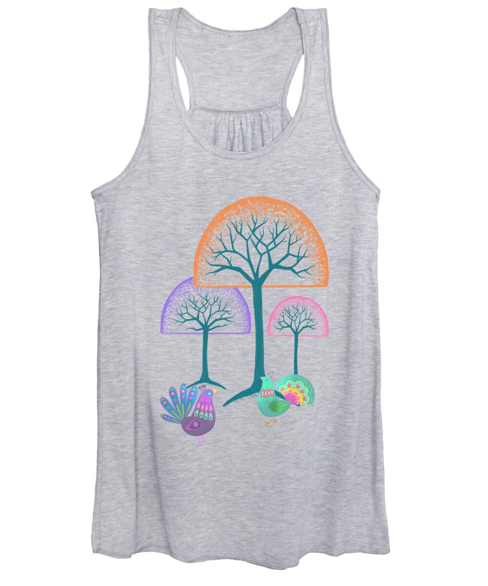 Bits Women's Tank Top featuring the painting Moon Bird Forest by Little Bunny Sunshine