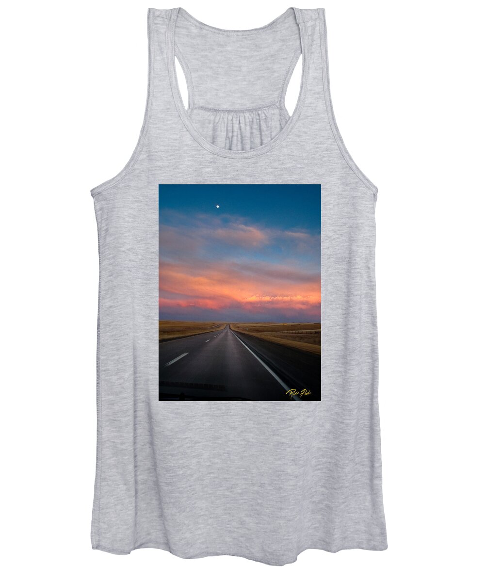 Atmosphere Women's Tank Top featuring the photograph Moonrise and Sunset on I-90 by Rikk Flohr