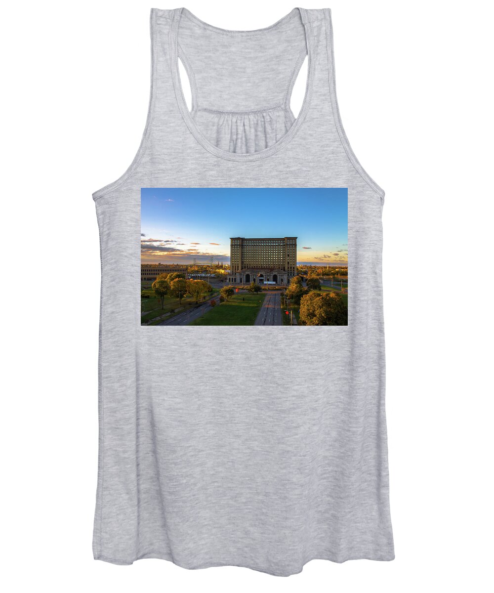 Detroit Women's Tank Top featuring the photograph Morning across Michigan Central Station by Jay Smith