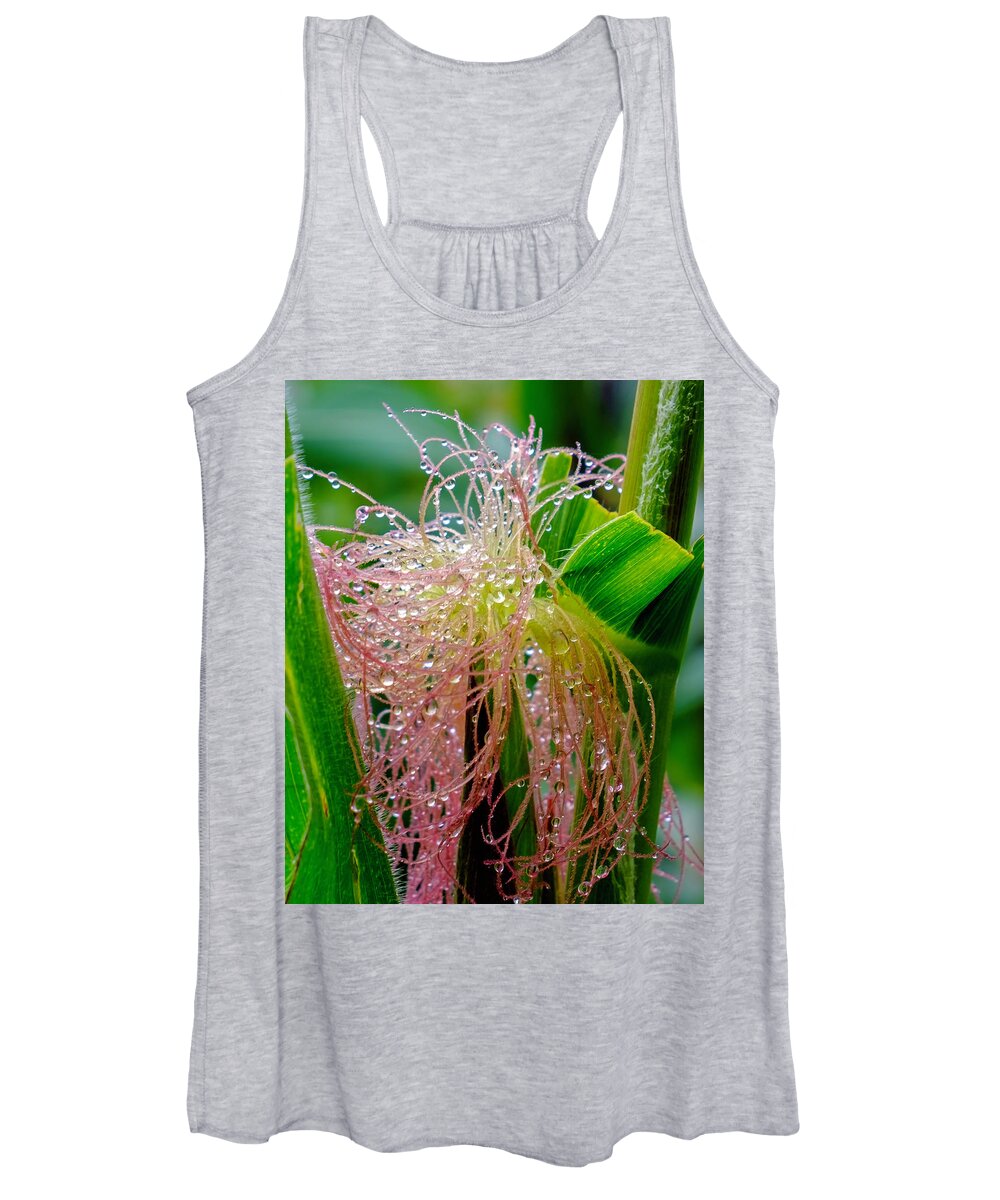 Flowers Women's Tank Top featuring the photograph Morning Dew on the Corn by Roberta Kayne