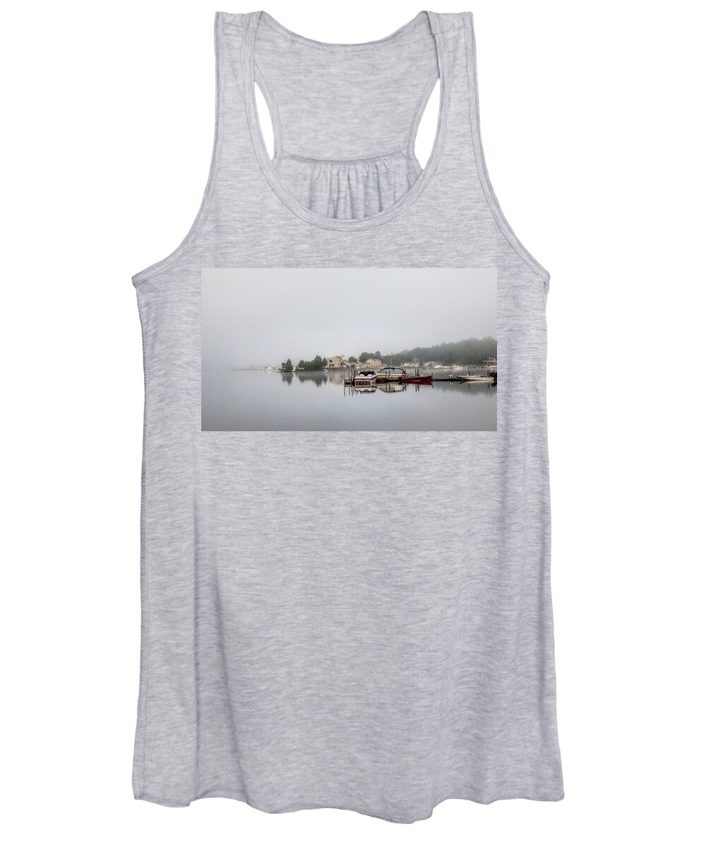 Morning Mist On The Lake Women's Tank Top featuring the photograph Morning Mist on the Lake by Phyllis Taylor