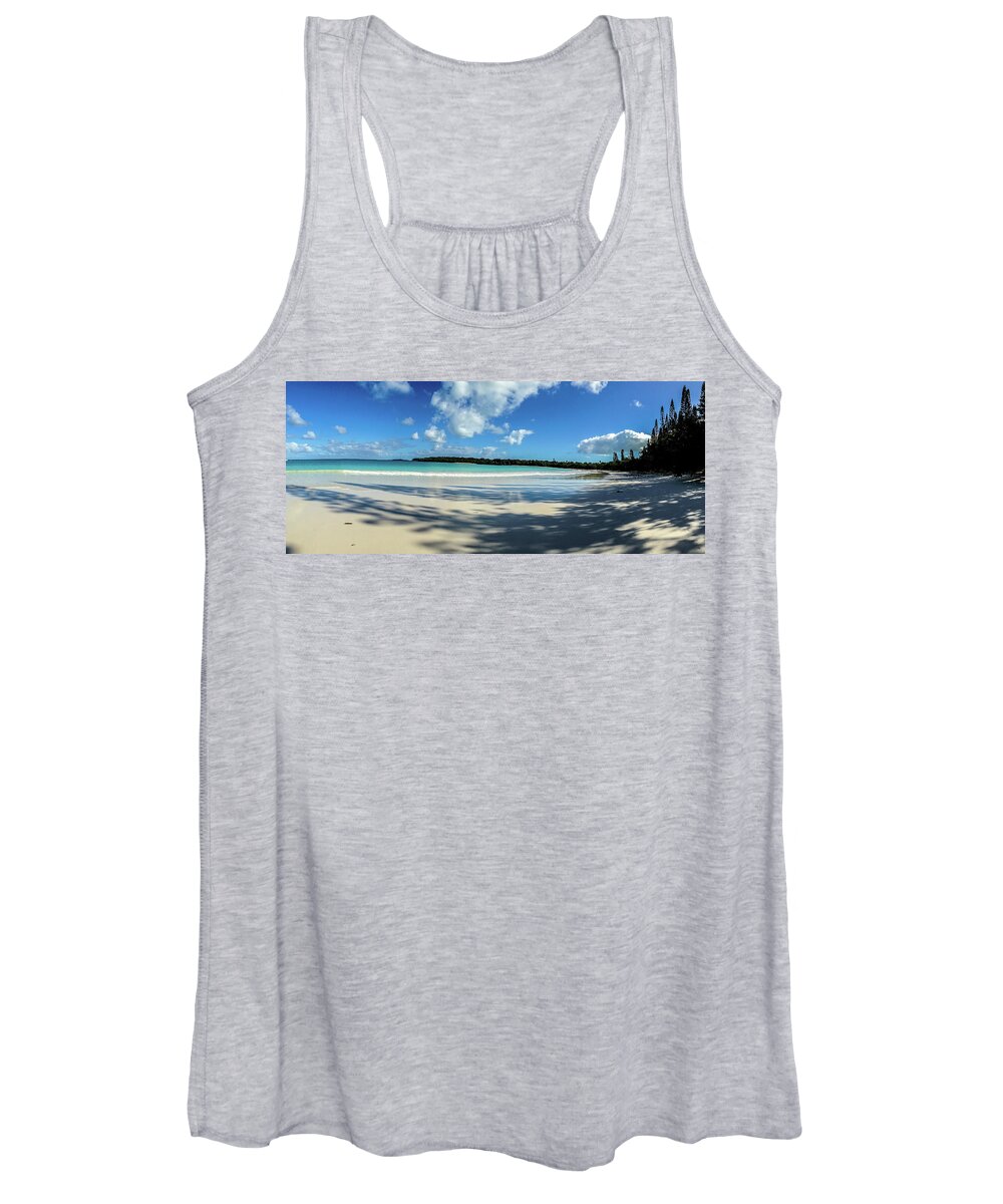 Panorama Women's Tank Top featuring the photograph Morning shadows Ile des Pins by Dorothy Darden