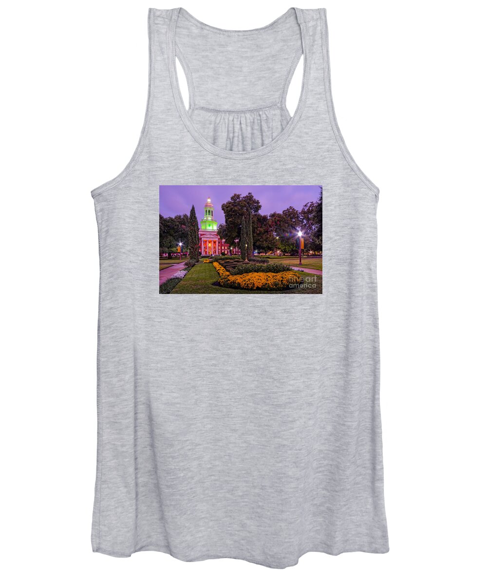 Waco Women's Tank Top featuring the photograph Morning Twilight Shot of Pat Neff Hall from Founders Mall at Baylor University - Waco Central Texas by Silvio Ligutti
