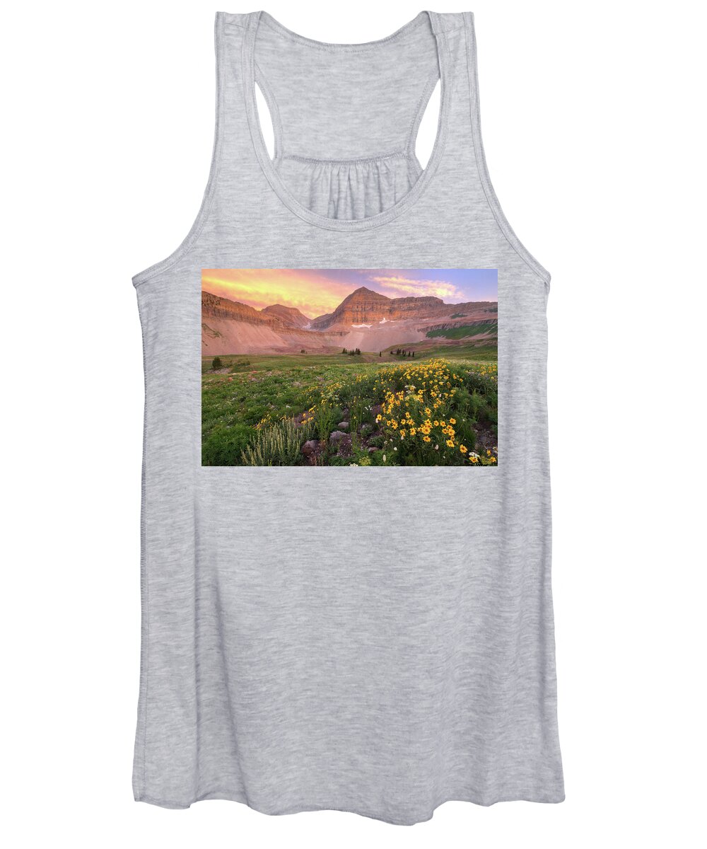 Utah Women's Tank Top featuring the photograph Mount Timpanogos Wildflower Sunset - Utah by Brett Pelletier