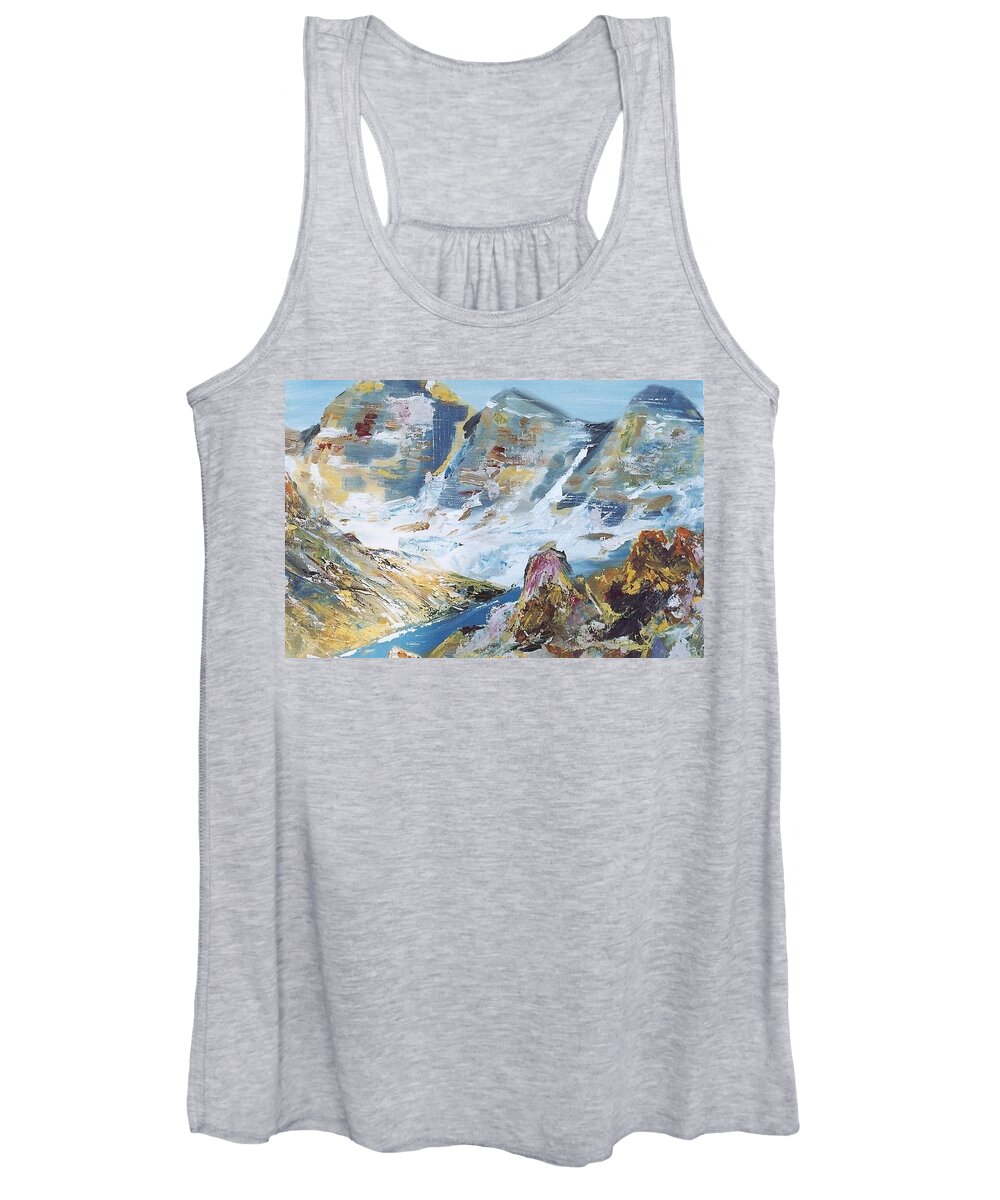 Sky Women's Tank Top featuring the painting Mountain done with knife by Darren Cannell