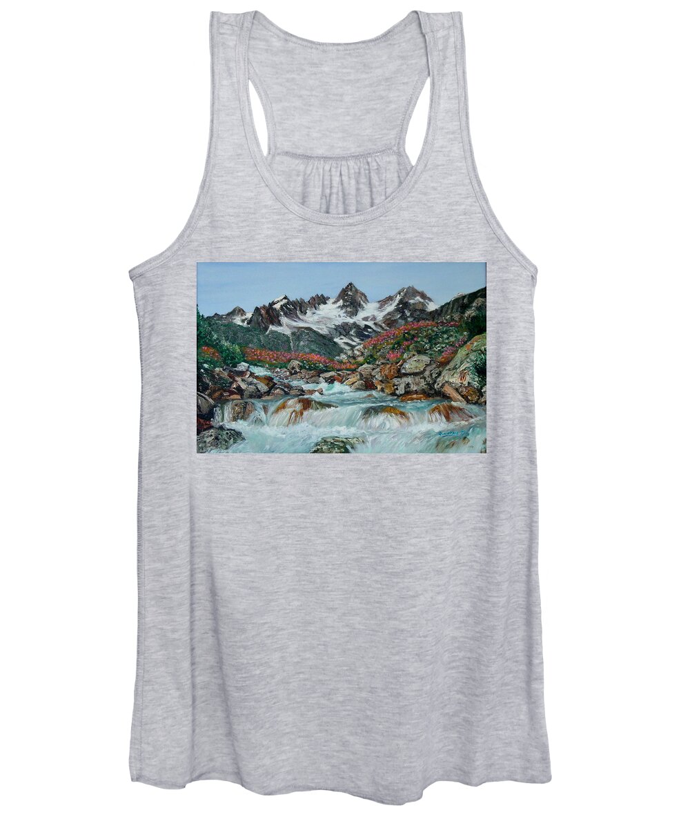Mountain Women's Tank Top featuring the painting Mountain Stream by Quwatha Valentine