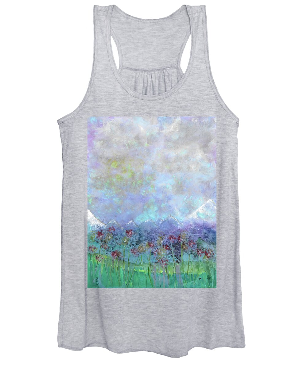 Landscape Women's Tank Top featuring the painting Mountain Valley Dew by Eli Tynan