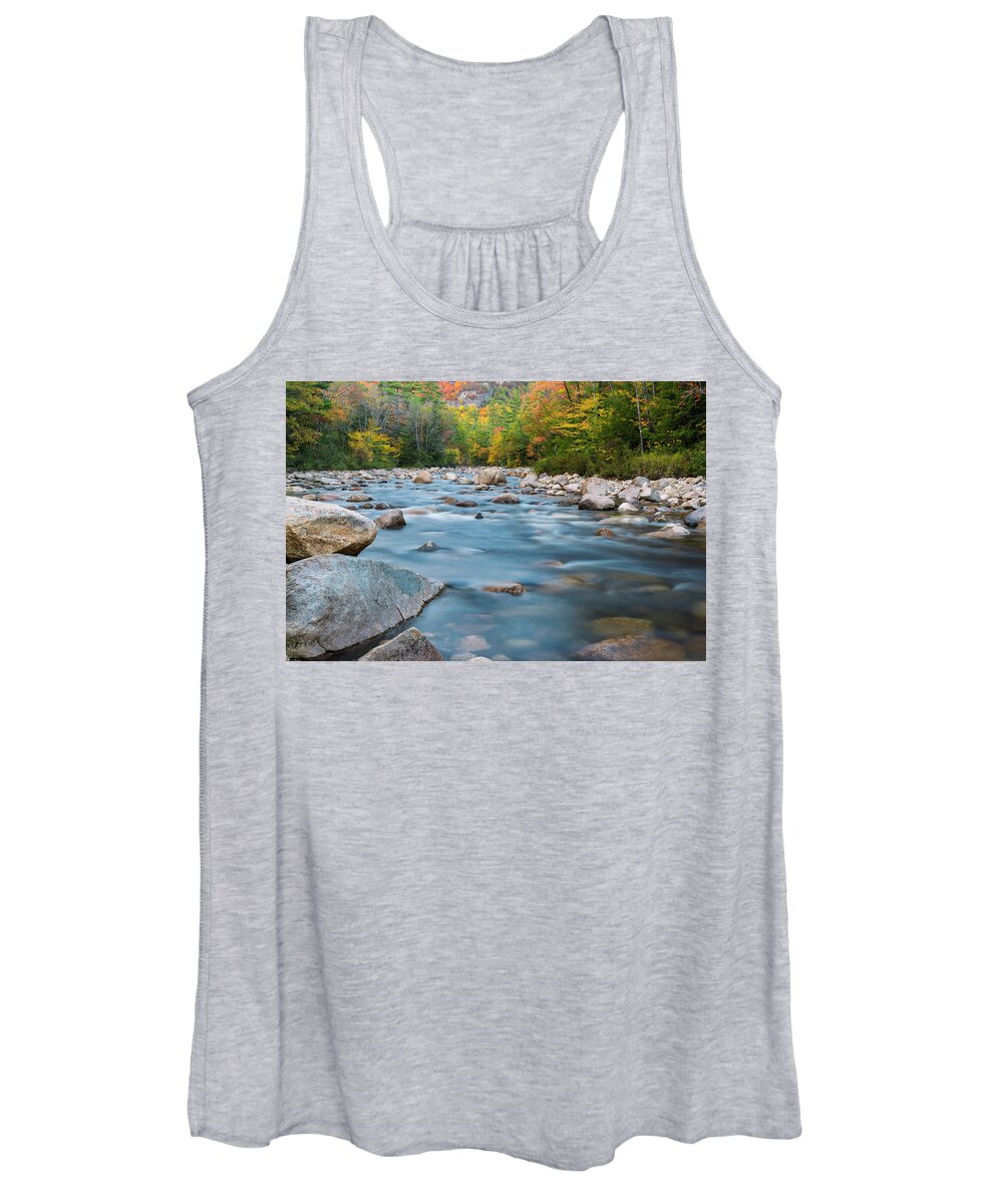 Fall Foliage Women's Tank Top featuring the photograph New Hampshire Swift River and Fall Foliage in Autumn by Ranjay Mitra