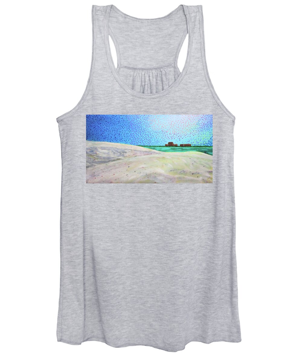 New Smyrna Beach Women's Tank Top featuring the painting New Smyrna Beach As Seen From A Dune On Ponce Inlet by Deborah Boyd