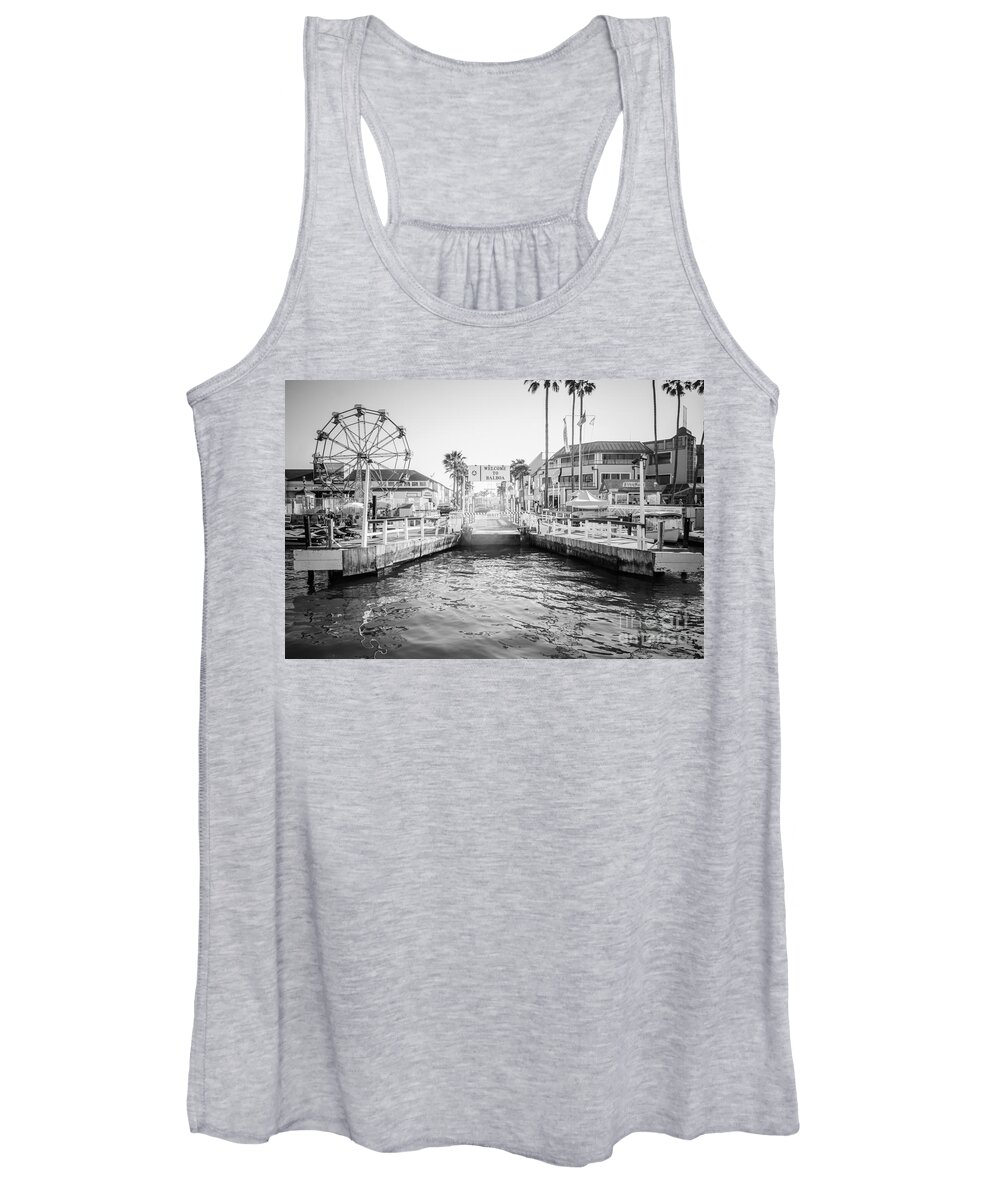 America Women's Tank Top featuring the photograph Newport Beach Ferry Dock Black and White Photo by Paul Velgos