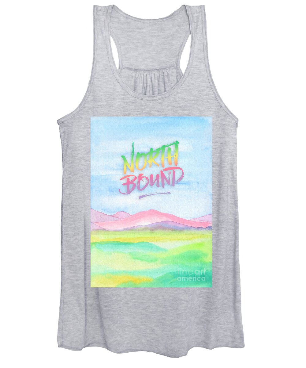 North Bound Women's Tank Top featuring the painting North Bound Pink Purple Mountains Watercolor Painting by Beverly Claire Kaiya