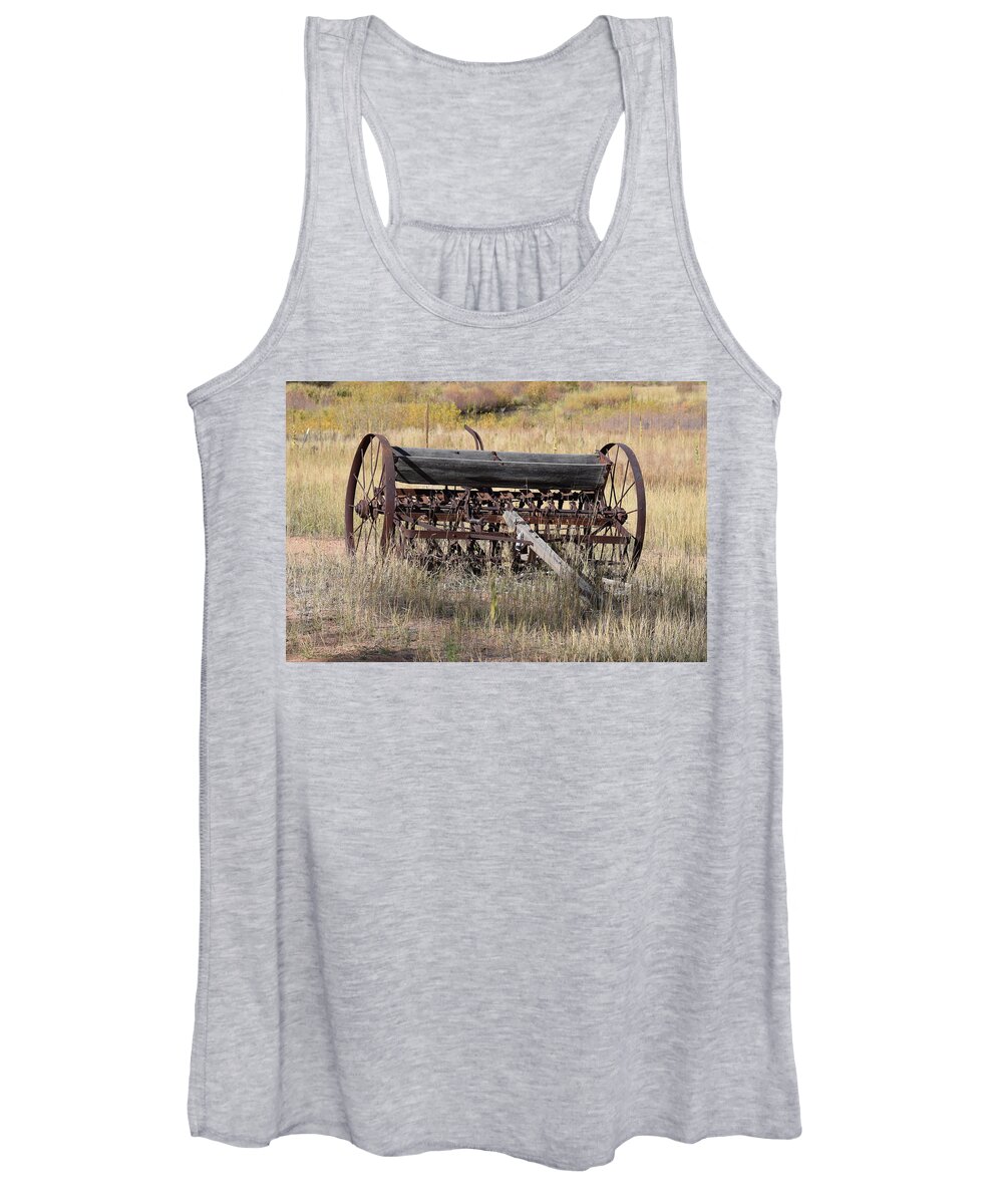 Old Women's Tank Top featuring the photograph Farm Implament Westcliffe CO by Margarethe Binkley