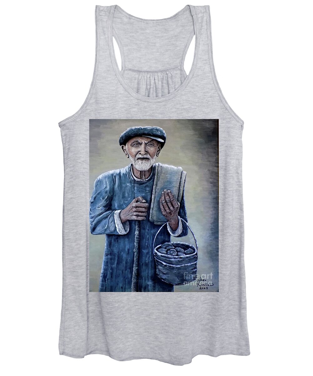 Old Man Women's Tank Top featuring the painting Old Man with His Stones by Judy Kirouac