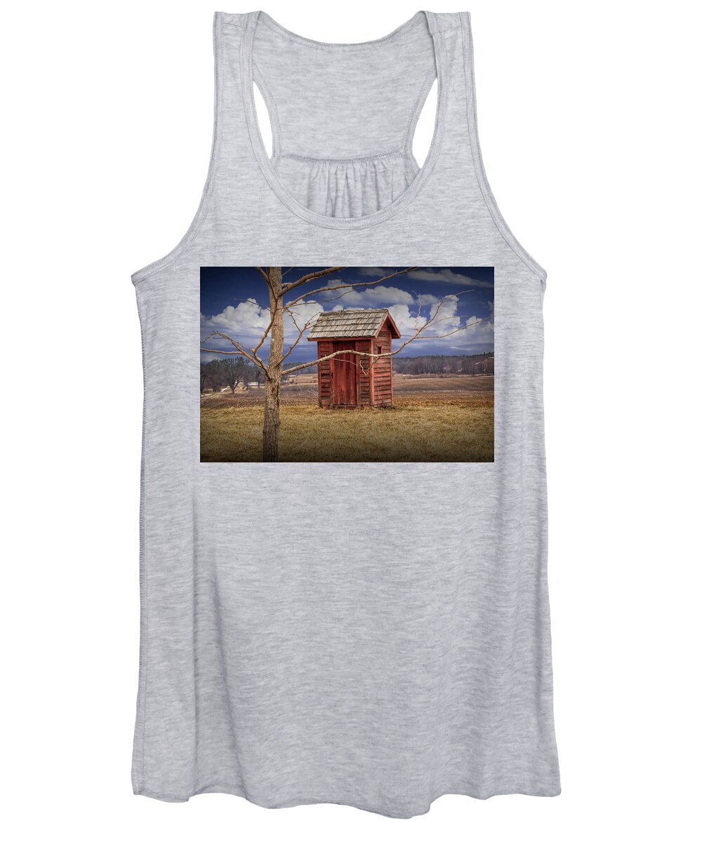 Outhouse Women's Tank Top featuring the photograph Old Rustic Wooden Outhouse in West Michigan by Randall Nyhof