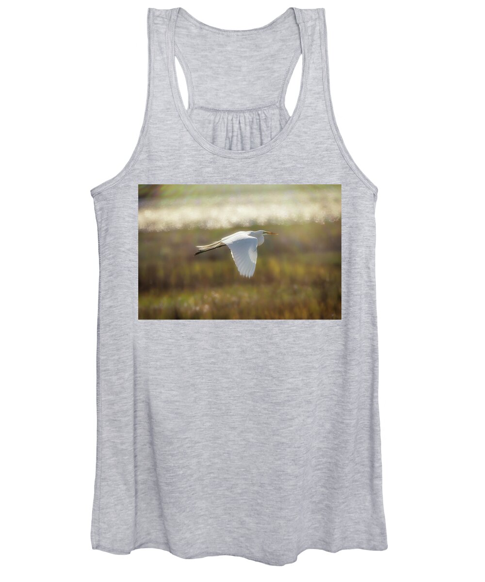 Egret Women's Tank Top featuring the photograph On My Way by Mike Gifford