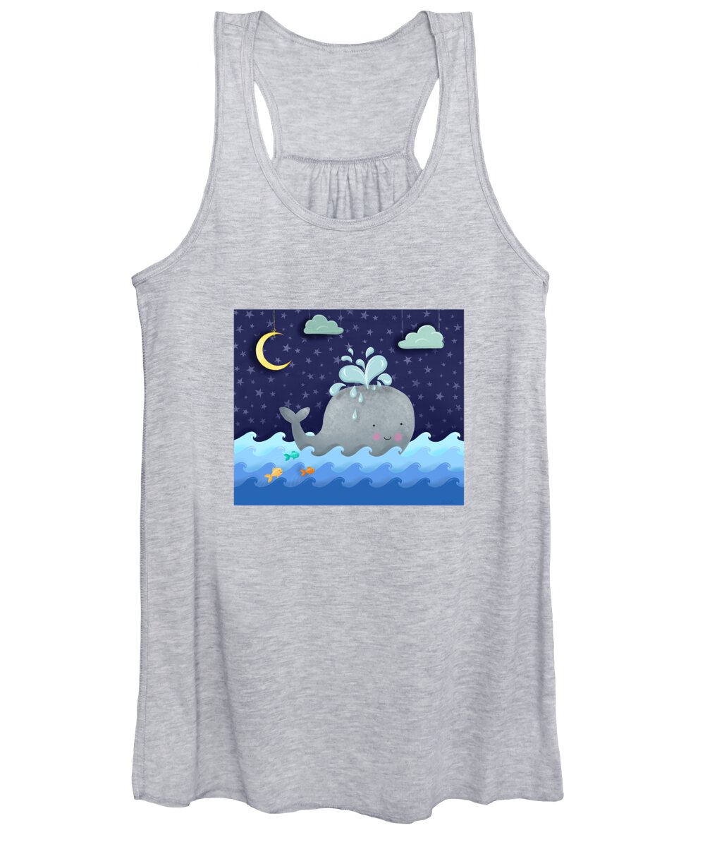 Whale Women's Tank Top featuring the painting One Wonderful Whale With Fabulous Fishy Friends by Little Bunny Sunshine