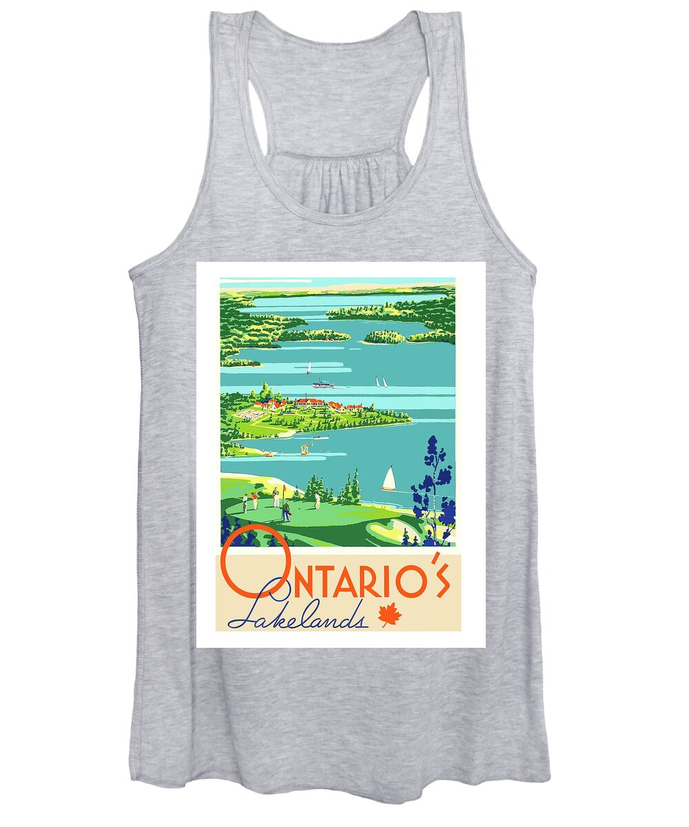 Ontario Women's Tank Top featuring the painting Ontario, Lakes, Canada, vintage travel poster by Long Shot