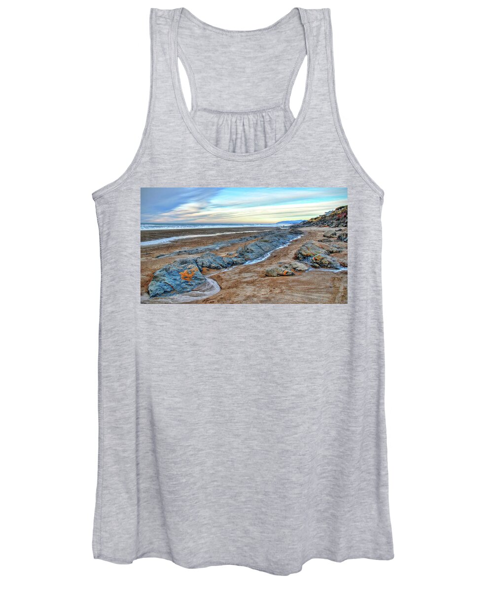 Rocks Sand Beach Water Ocean Sky Women's Tank Top featuring the photograph Oregon Coast two by Wendell Ward