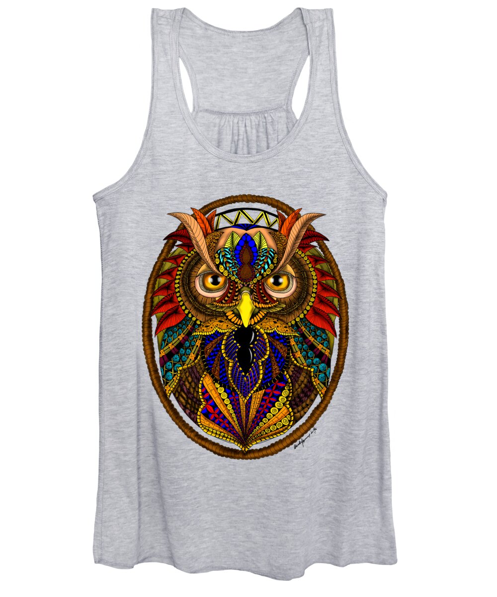 Ornate Owl Women's Tank Top featuring the digital art Ornate Owl In Color by Becky Herrera