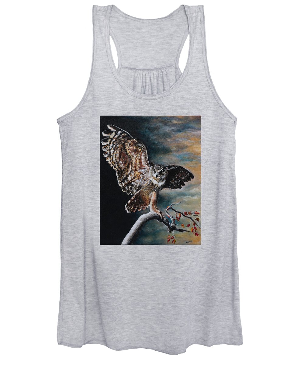 Great Horned Owl Women's Tank Top featuring the painting Out Of The Darkness by Vivian Casey Fine Art