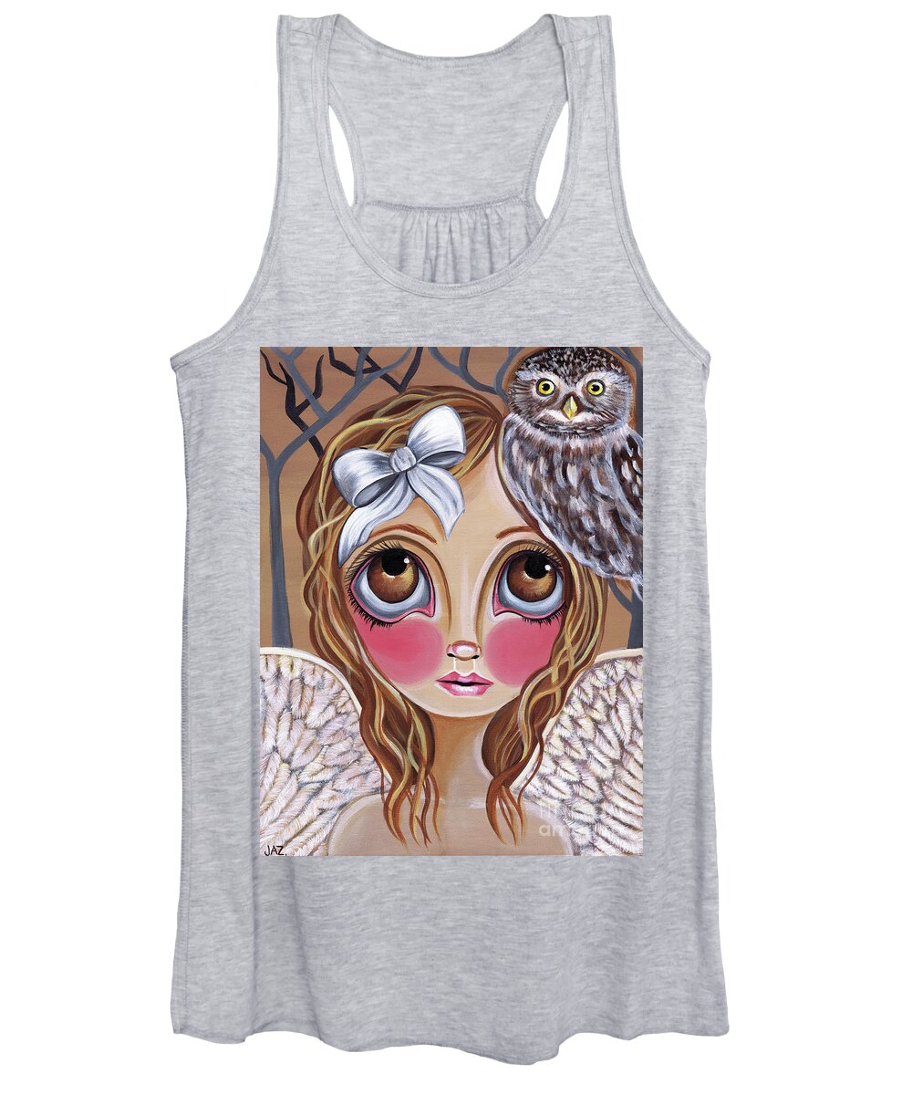 Owl Women's Tank Top featuring the painting Owl Angel by Jaz Higgins