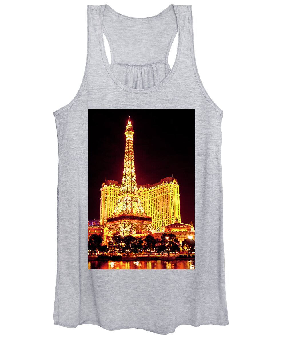 Paris Casino Women's Tank Top featuring the photograph Paris Casino at Night by Rich S