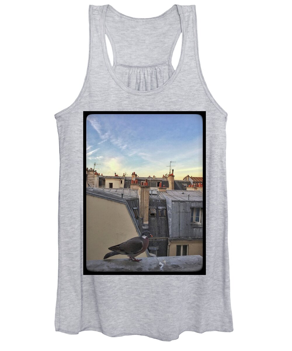 Frank Dimarco Women's Tank Top featuring the photograph Paris Rooftop Pigeon by Frank DiMarco