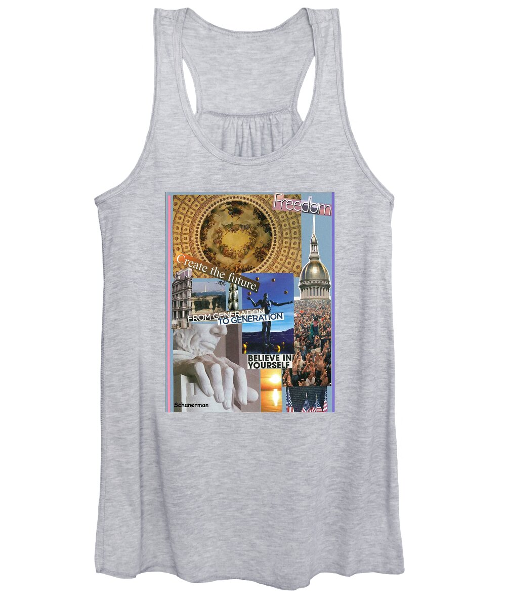 Collage Art Women's Tank Top featuring the mixed media Past Present Future by Susan Schanerman
