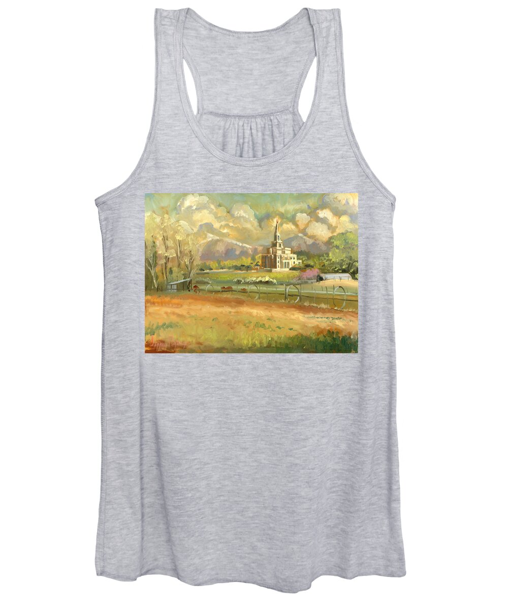 Payson Women's Tank Top featuring the painting Payson Temple plein air by Jeff Brimley