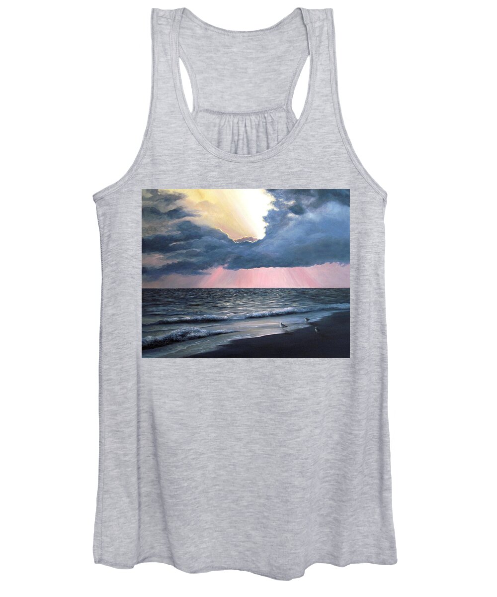 Sea Women's Tank Top featuring the painting Peaceful Beach Memories Sea View 246 by Lucie Dumas