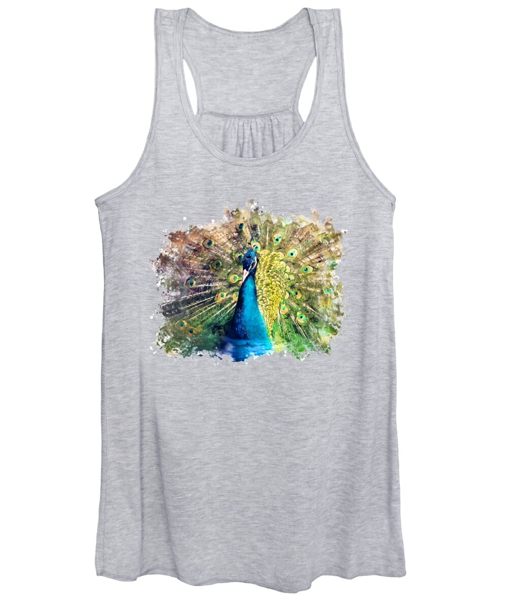 Peacock Women's Tank Top featuring the painting Peacock watercolor painting by Justyna Jaszke JBJart