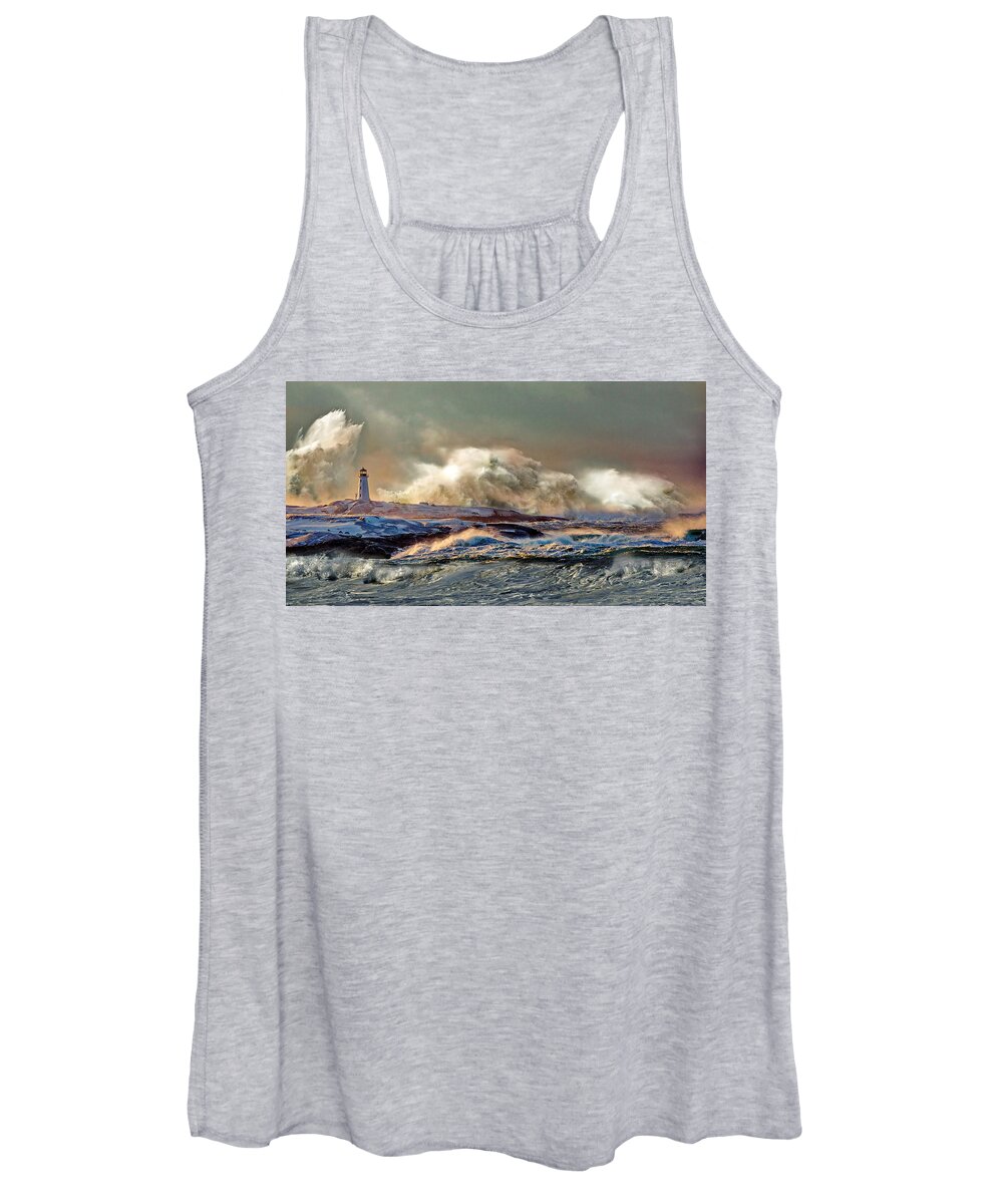 Peggy's Cove Women's Tank Top featuring the photograph Peggy's Cove Winter Storm - Nova Scotia by Russ Harris