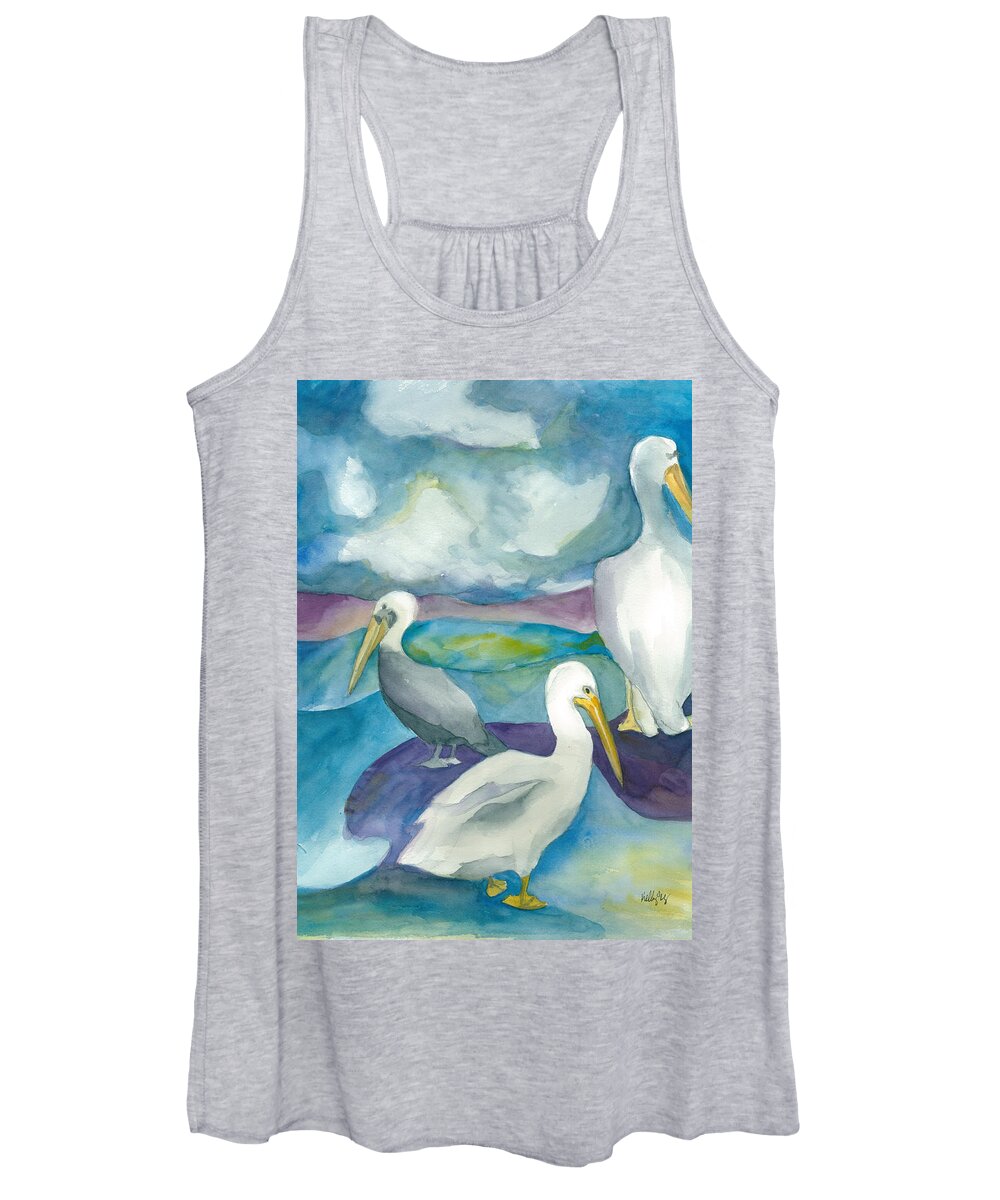 Pelicans Women's Tank Top featuring the painting Pelicans by Kelly Perez