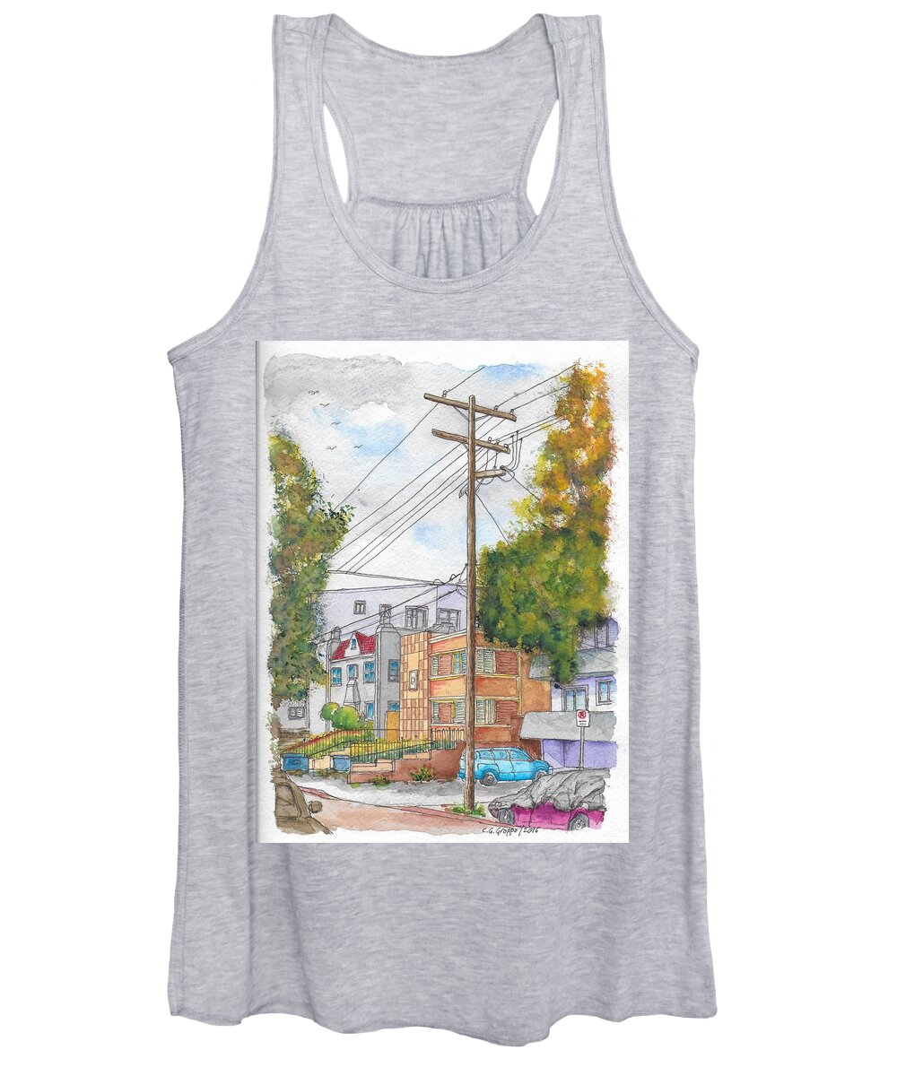 Hollywood Women's Tank Top featuring the painting Phole pole in Hawthorn and Fuller, Hollywood, California by Carlos G Groppa