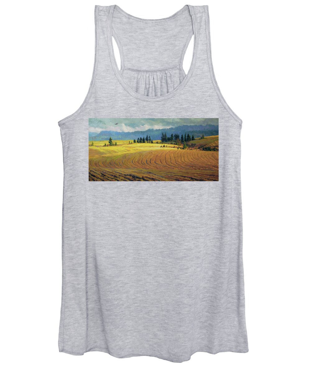 Country Women's Tank Top featuring the painting Pine Grove by Steve Henderson