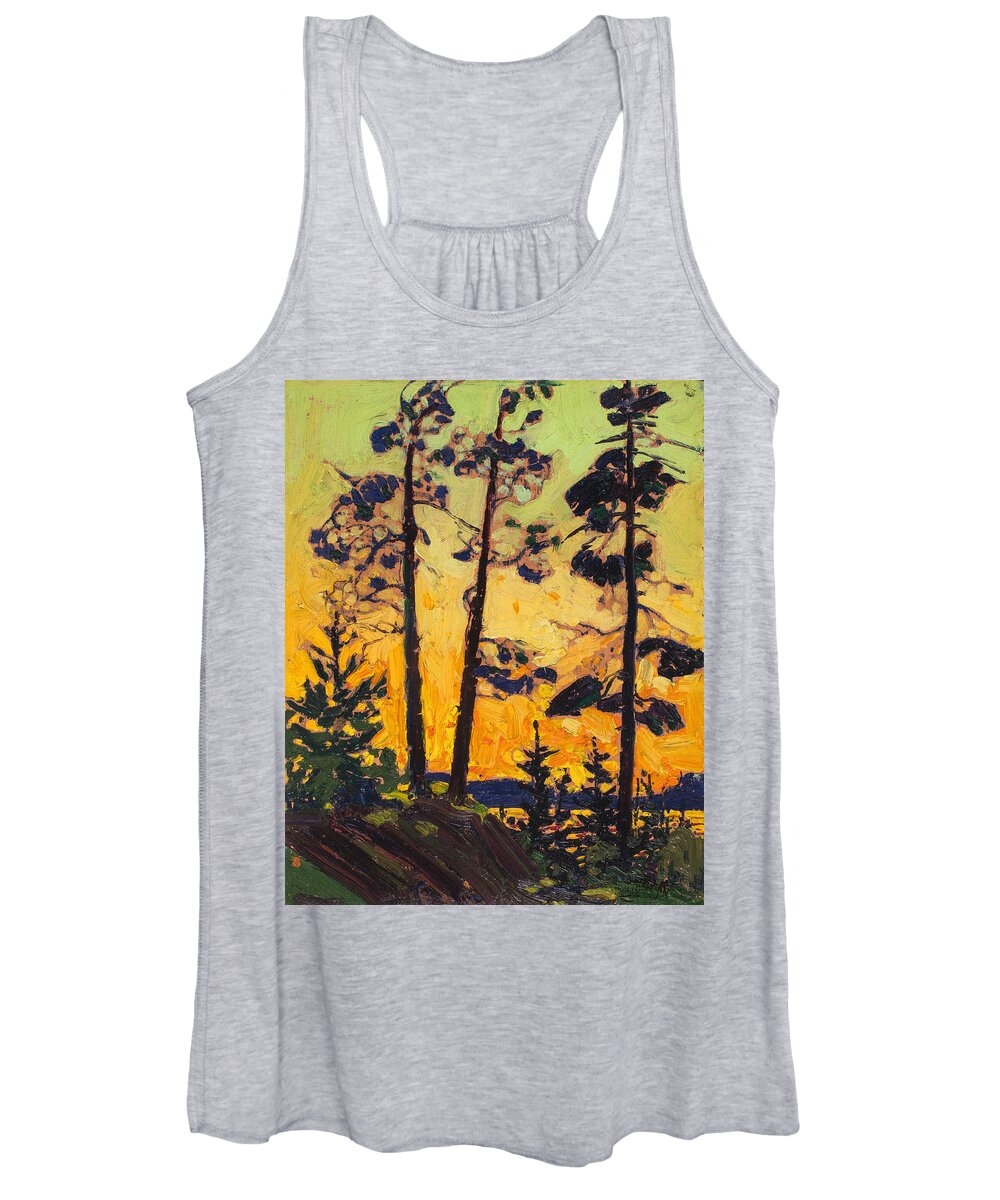 20th Century Art Women's Tank Top featuring the painting Pine Trees at Sunset by Tom Thomson