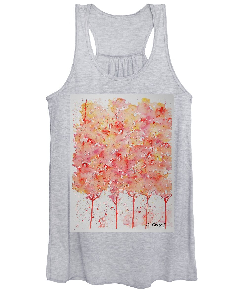 Tree Women's Tank Top featuring the painting Pinkish Watercolor Trees by Carol Crisafi