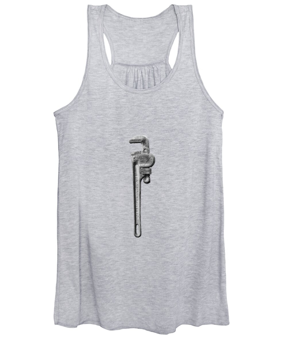 Antique Women's Tank Top featuring the photograph Pipe Wrench on Plywood 62 in BW by YoPedro