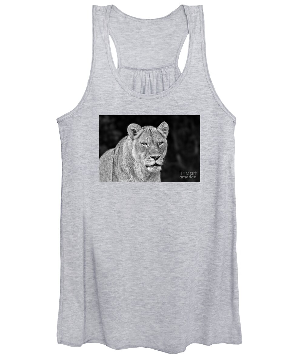 Lion Women's Tank Top featuring the photograph Portrait of a Lioness II black and white version by Jim Fitzpatrick