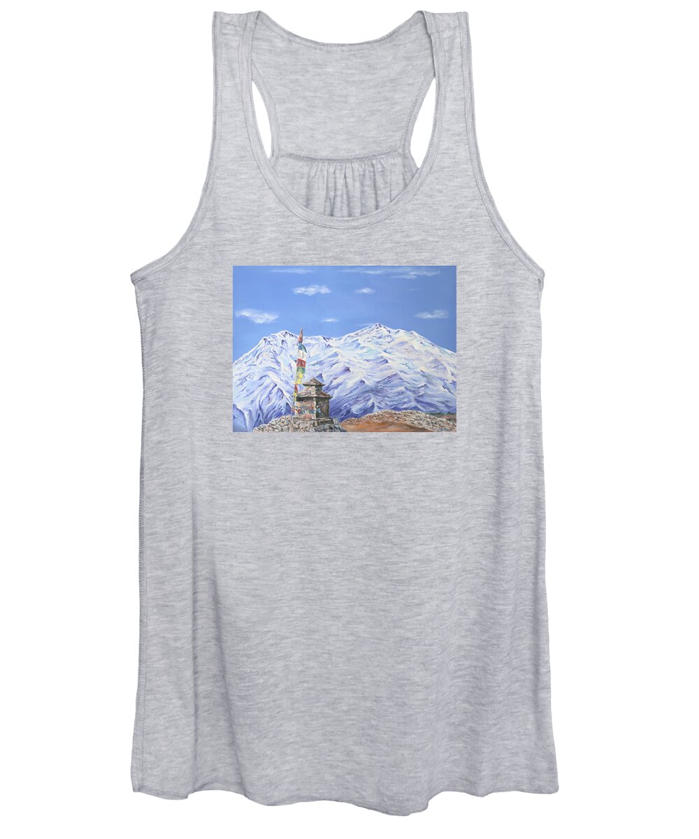 Nepal Women's Tank Top featuring the painting Prayer Flag by Elizabeth Lock