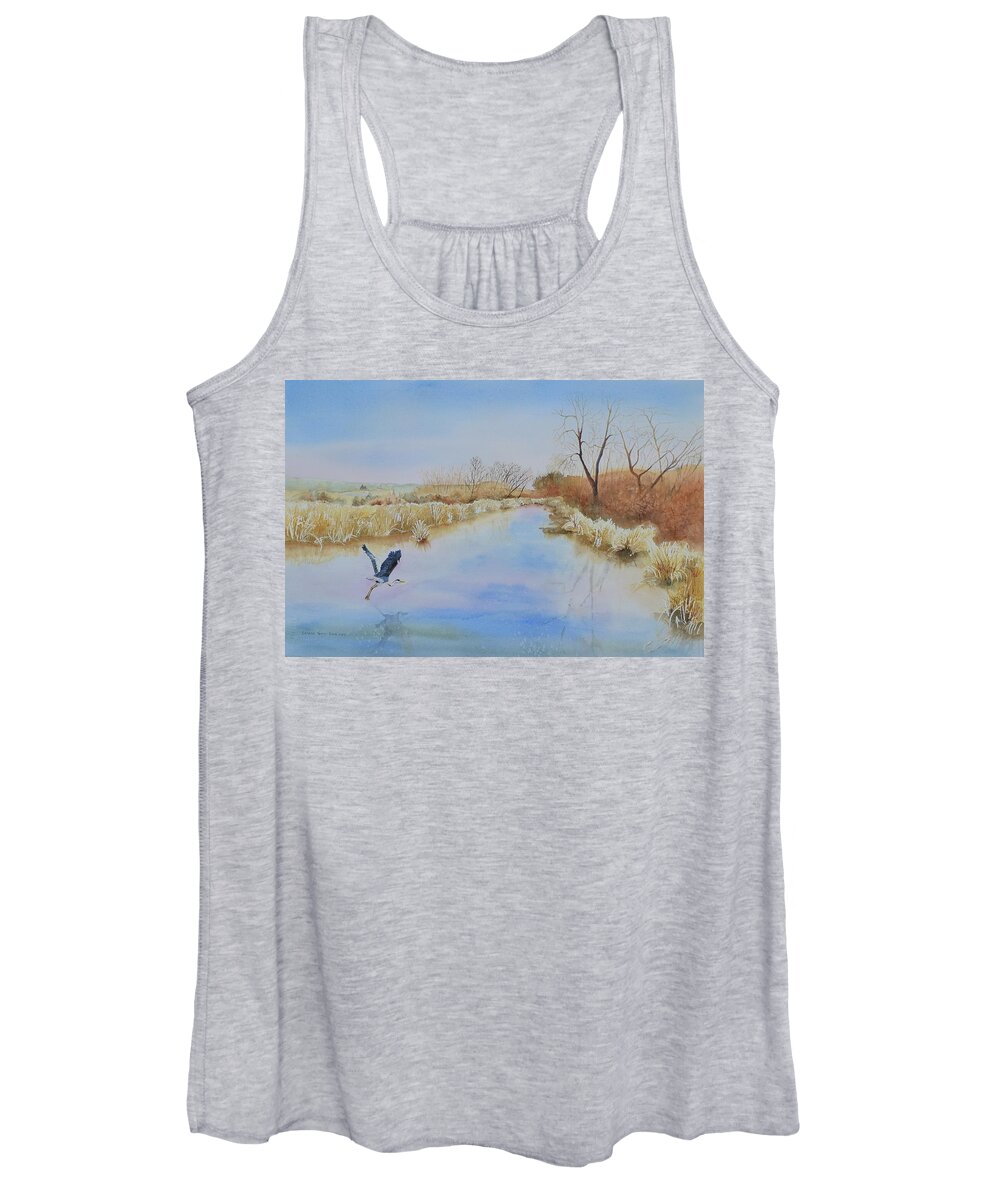 Blue Heron Women's Tank Top featuring the painting Prelude by Celene Terry