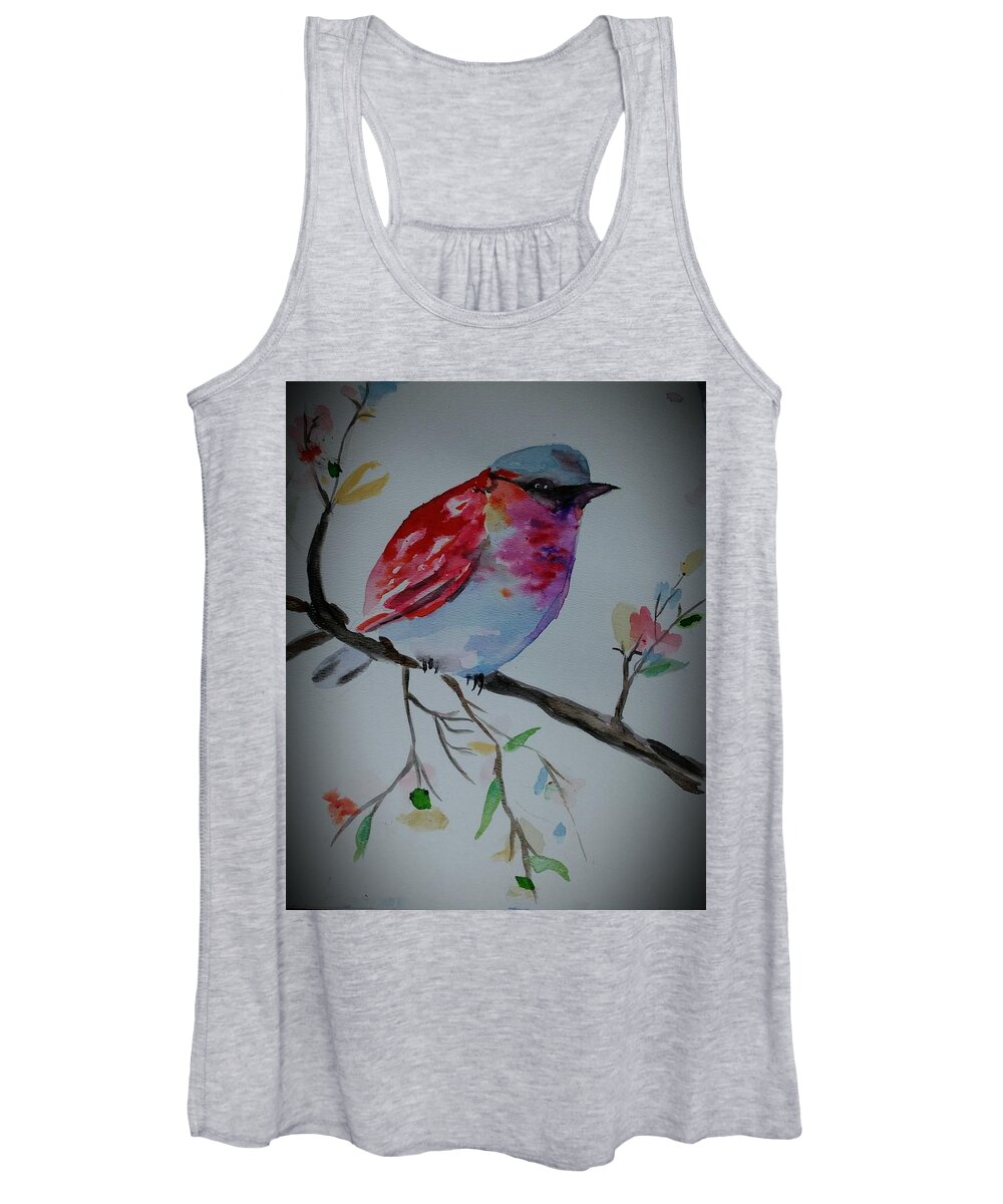 Finch Women's Tank Top featuring the painting Pretty little Finch by Stacie Siemsen