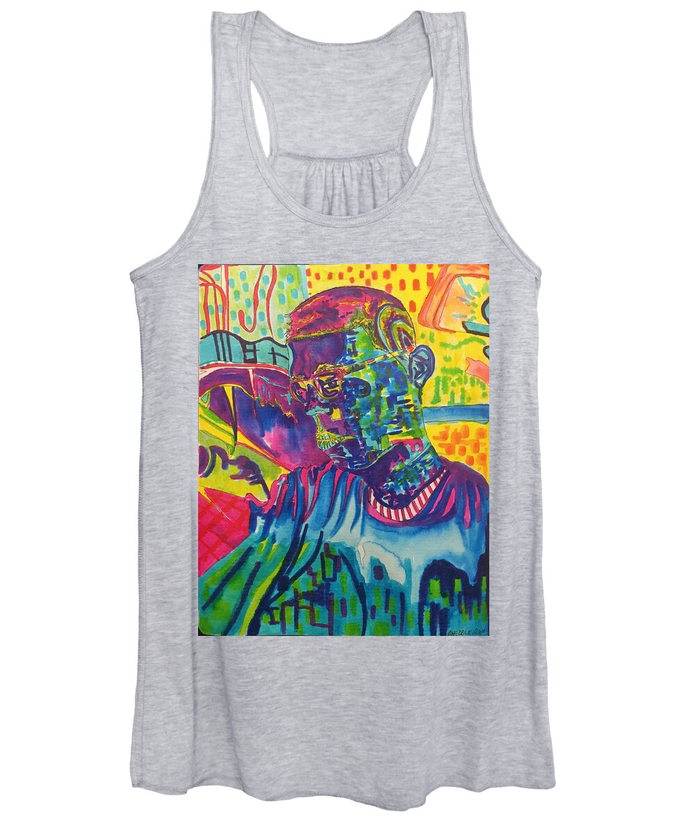 Self-portrait Women's Tank Top featuring the drawing Psychedelic Self-Portrait by Angela Weddle