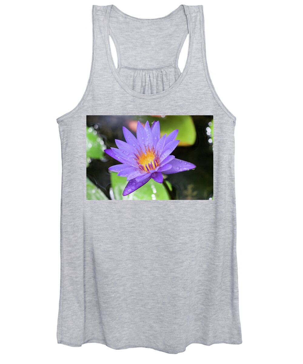 Water Lily Women's Tank Top featuring the photograph Rain-dropped Waterlily by Mary Anne Delgado