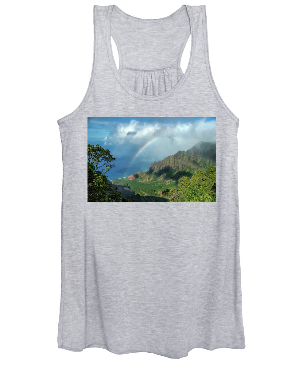 Landscape Women's Tank Top featuring the photograph Rainbow at Kalalau Valley by James Eddy