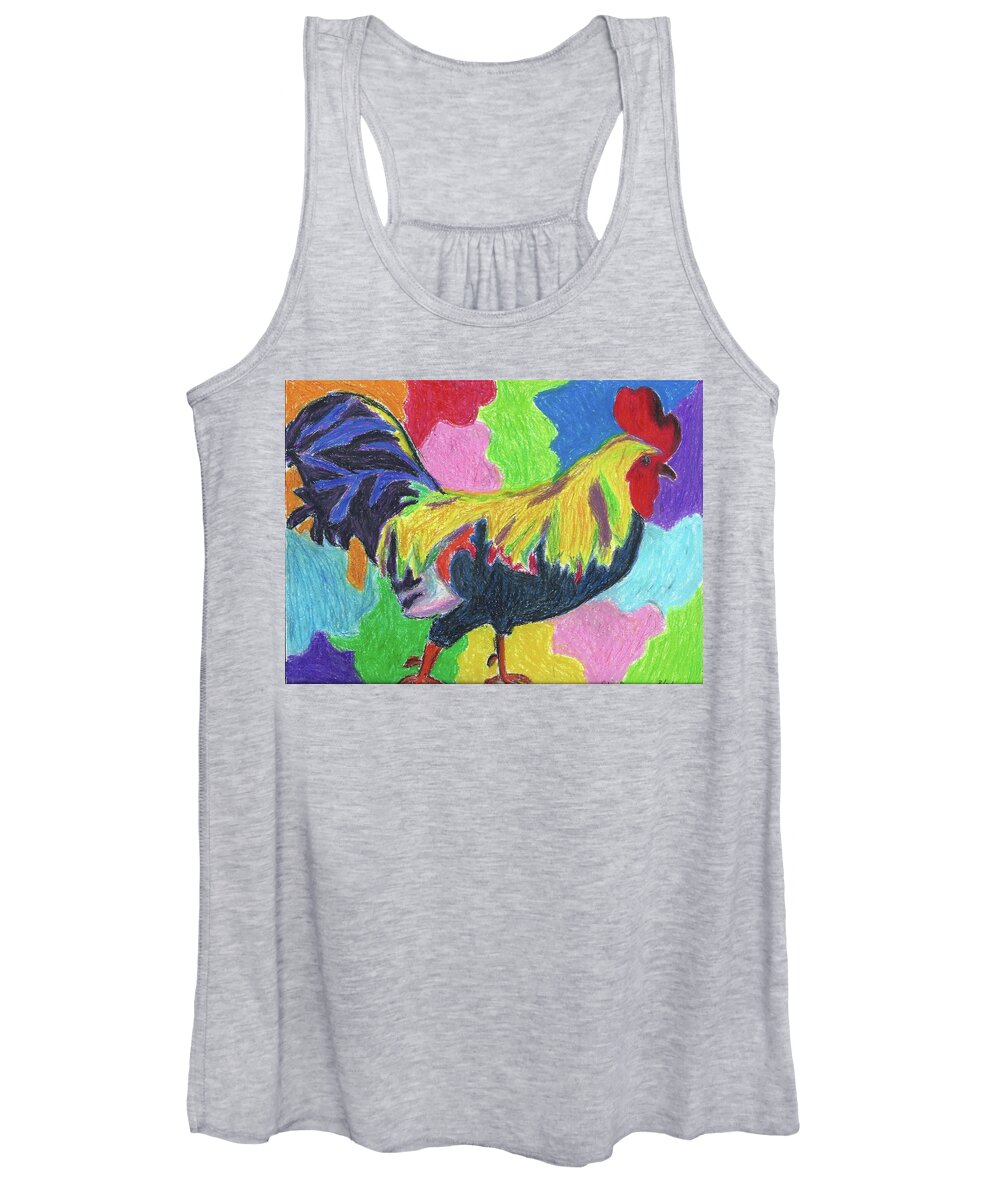 Rooster Women's Tank Top featuring the pastel Rainbow Cluck by Ali Baucom