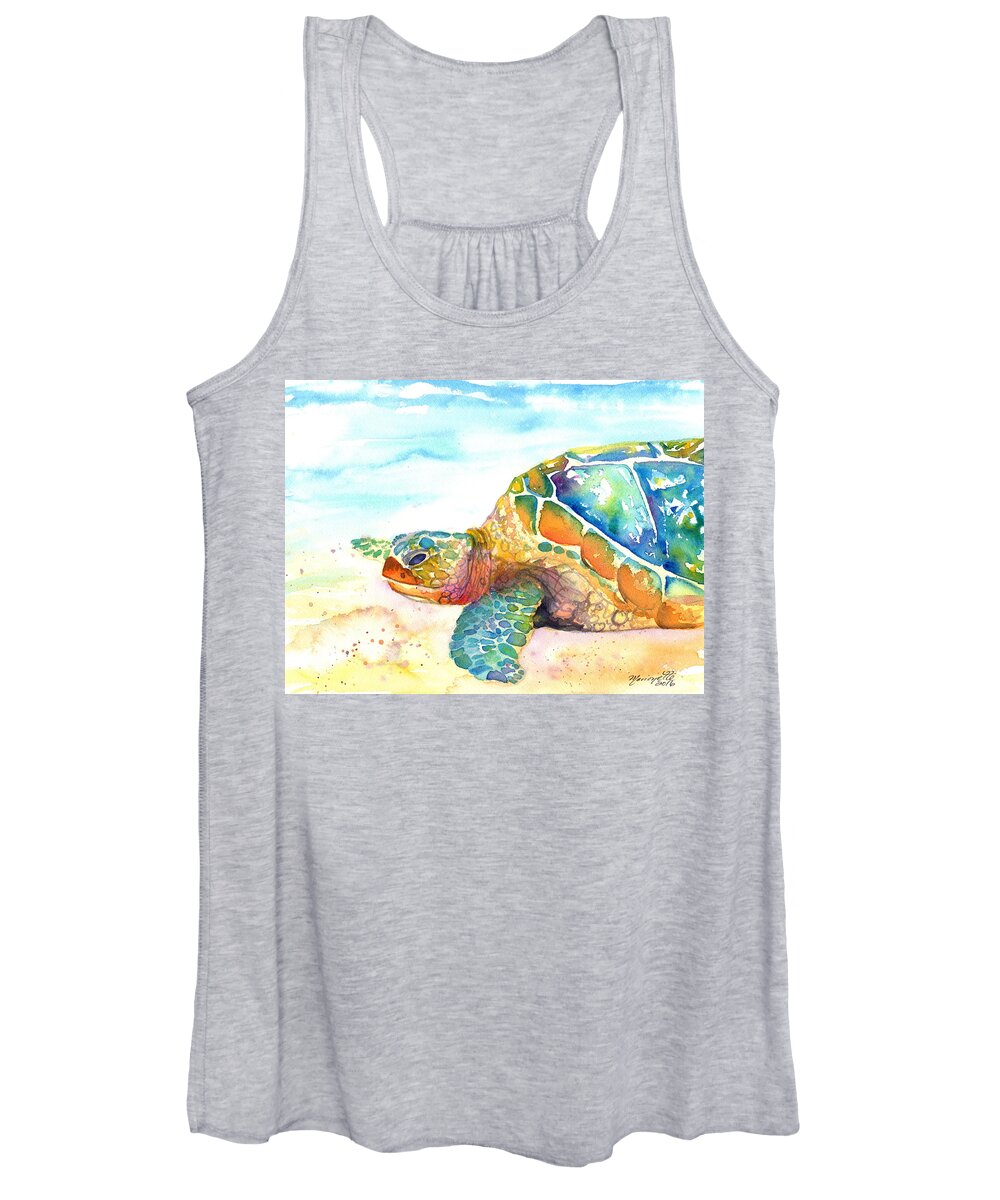 Turtle Women's Tank Top featuring the painting Rainbow Sea Turtle by Marionette Taboniar